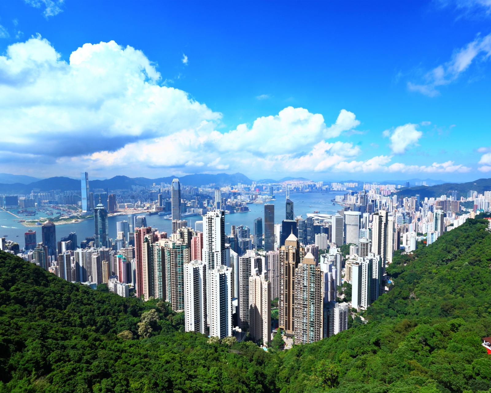 Hong kong skyline victoria harbour hike tourism family scenery