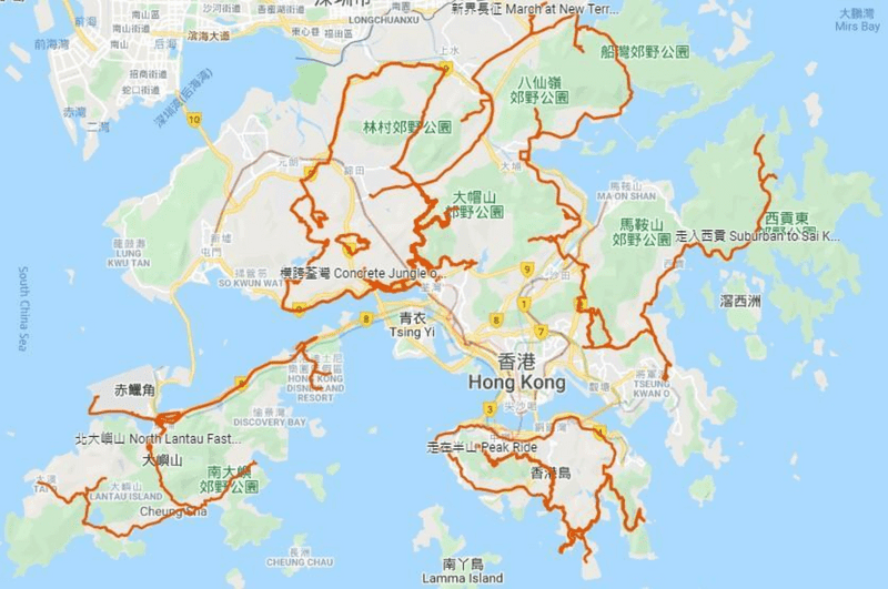 Image 2: ​​BYKE Pro currently covers a total of 19 popular roads or bike routes in Hong Kong up to 1,000km.